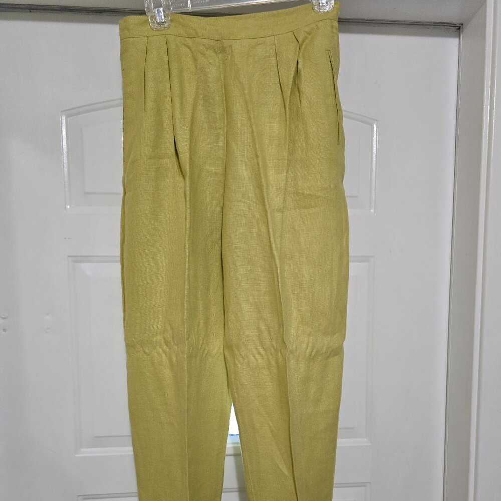 Women's Pants Chartreuse Liz Clairborne size 12 Linen Side Zip Pockets 1990s - Picture 2 of 15